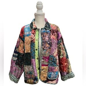C:EED Reversible Silk Patchwork Boho Boxy Jacket Size Large
